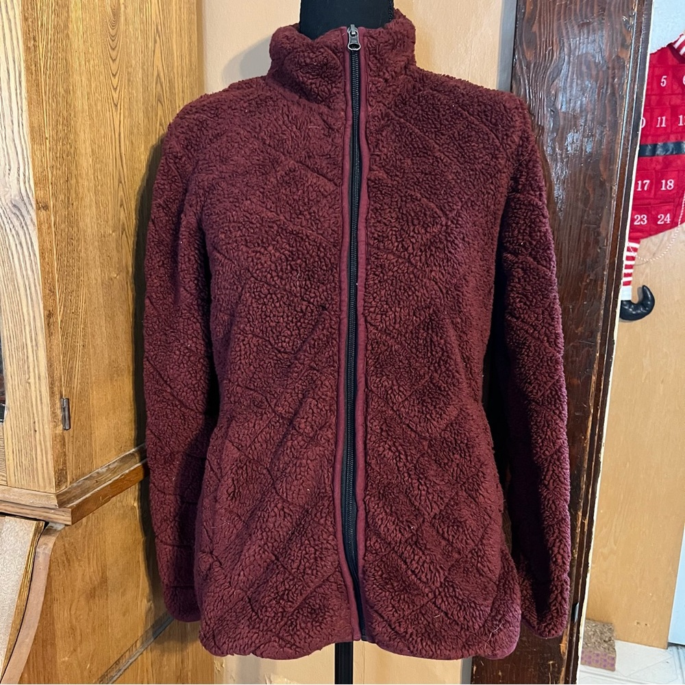 Market & Spruce Burgundy Fuzzy Quilted Teddy Jacket